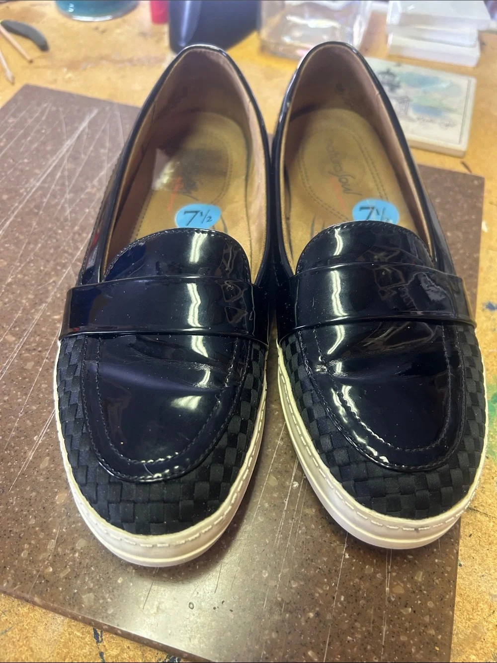 Natural Soul Black Woven Penny Loafers with White Sole